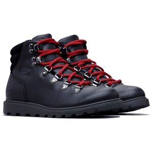 Sorel Mens 5 Madson Winter Boots Hiking High Top Red Laces Leather Shoes Black